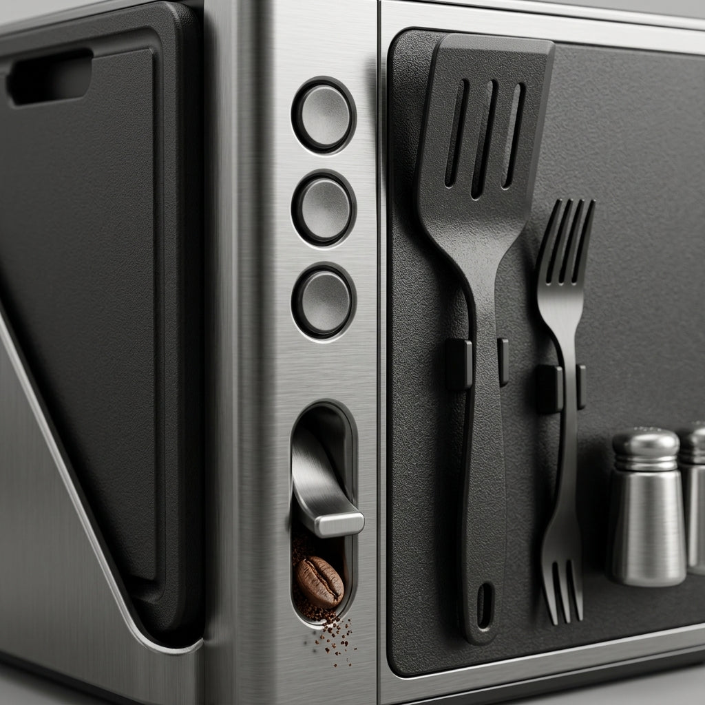 NGjkdue™ Smart Modular Kitchen Organizer Cube - Multi-Functional Space-Saving Countertop Storage Rack with Integrated Cutting Board Holder, Magnetic Utensil Caddy, and Salt & Pepper Shakers - Modern Minimalist Culinary Dock