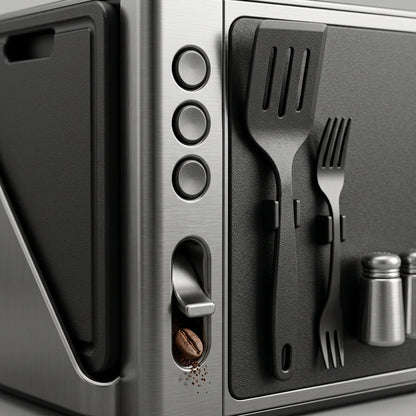 NGjkdue™ Smart Modular Kitchen Organizer Cube - Multi-Functional Space-Saving Countertop Storage Rack with Integrated Cutting Board Holder, Magnetic Utensil Caddy, and Salt & Pepper Shakers - Modern Minimalist Culinary Dock