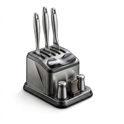 NGjkdue™ Smart Kitchen Utensil Holder and Countertop Organizer | All-in-One Stainless Steel Tool Rest & Dock with Salt and Pepper Shakers, Heat-Resistant Silicone Hot Handle Grips | Space-Saving Kitchen Counter Storage