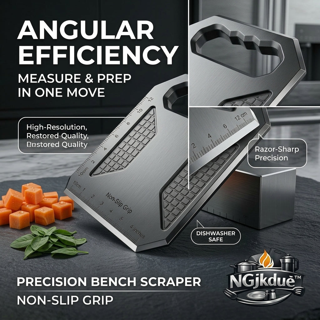 NGjkdue™ Premium Stainless Steel Bench Scraper - Multipurpose Dough Cutter and Food Chopper with Non-Slip Grip & Dual-Scale Measuring Rulers, Dishwasher Safe Pastry Scraper for Baking & Kitchen Meal Prep