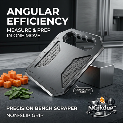 NGjkdue™ Premium Stainless Steel Bench Scraper - Multipurpose Dough Cutter and Food Chopper with Non-Slip Grip & Dual-Scale Measuring Rulers, Dishwasher Safe Pastry Scraper for Baking & Kitchen Meal Prep