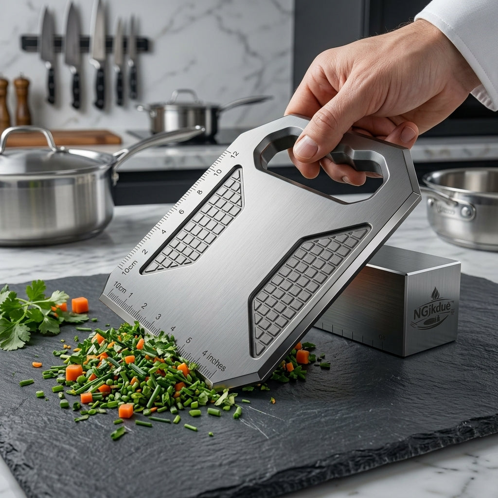 NGjkdue™ Premium Stainless Steel Bench Scraper - Multipurpose Dough Cutter and Food Chopper with Non-Slip Grip & Dual-Scale Measuring Rulers, Dishwasher Safe Pastry Scraper for Baking & Kitchen Meal Prep