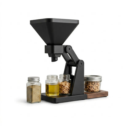 NGjkdue™ Precision Gravity-Feed Food Prep Station - One-Handed Spice & Dry Food Dispenser with Glass Jars, Portion Control Kitchen Counter Organizer for Seasonings, Grains, and Oils