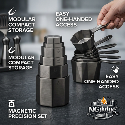 NGjkdue™ Magnetic Measuring Cups Set, Hexagonal Stainless Steel Measuring Cups, Space-Saving Nesting & Stackable Metal Measuring Cups, Easy One-Handed Access Kitchen Baking Tools for Dry & Liquid Ingredients